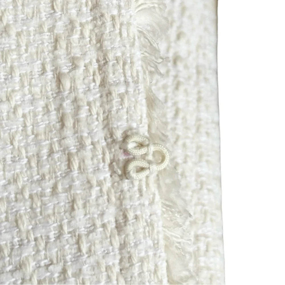 Catherine Malandrino Ivory Tweed Fringe Longline Coat Jacket Size 10 NWT Classic
